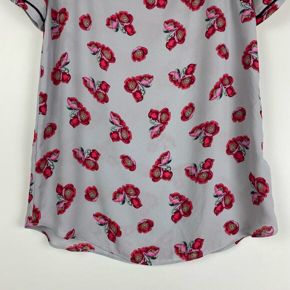 Ann Taylor Gray Floral Blouse Lightweight Short Sleeve Women’s Size XS - Picture 10 of 11